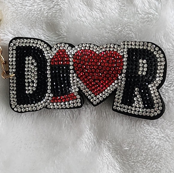 Designer Inspired Black and Red Heart Keychain Bag Charm - Picture 3 of 4